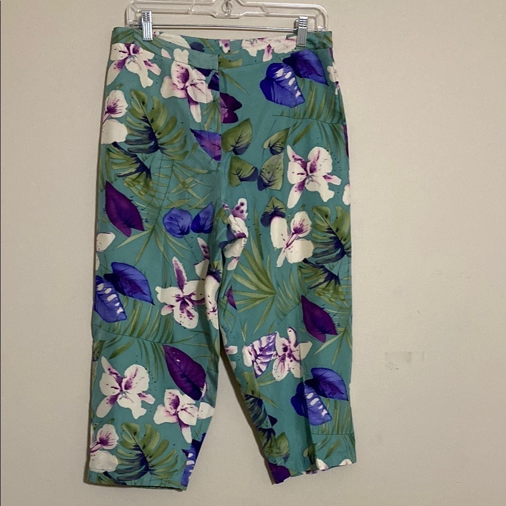Vintage Saks fifth avenue silk pant women 12 tropical print Cropped beach Y2K